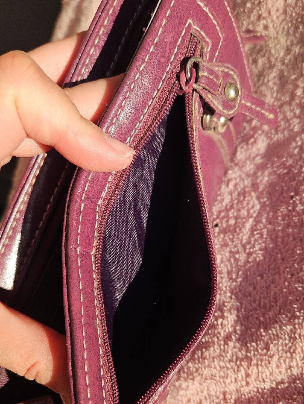Sleek Plum Leather Wristlet Clutch - Picture 4 of 6